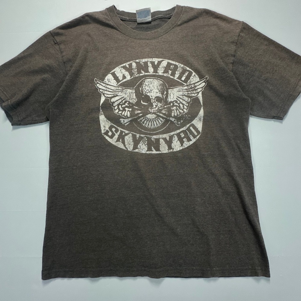 Lynyrd Skynyrd Graphic T-Shirt Mens Medium Gray Hanes Heavyweight Skull Wing